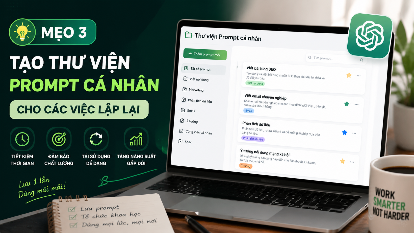 Mẹo 3: Tạo thư viện prompt cá nhân cho các việc lặp lại - mẹo dùng chatgpt