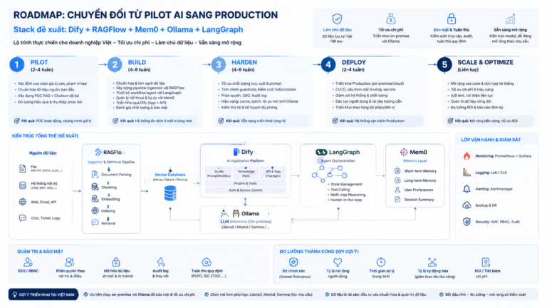 Roadmap chuyển đổi từ pilot AI sang production cho doanh nghiệp Việt: stack Dify, RAGFlow, Mem0, Ollama, LangGraph - Dify, RAGFlow, Mem0, Ollama, LangGraph
