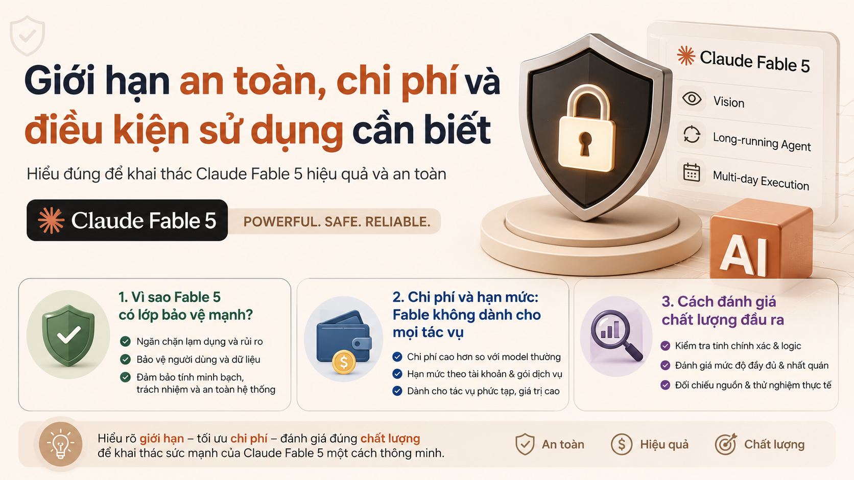 Giới hạn an toàn, chi phí và điều kiện sử dụng cần biết - đánh giá Claude Fable 5, review Claude Fable 5