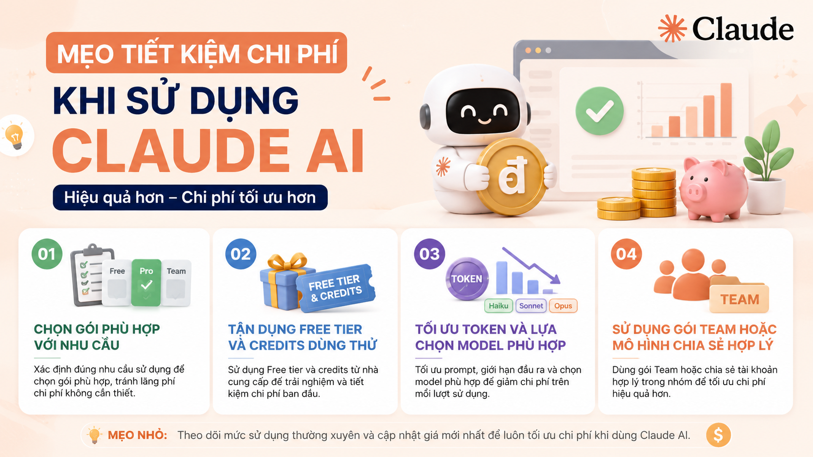 Mẹo tiết kiệm chi phí khi sử dụng Claude AI - giá claude ai mới nhất
