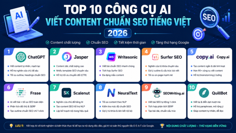 Top 10 công cụ AI viết content chuẩn SEO tiếng Việt 2026 - công cụ AI viết content