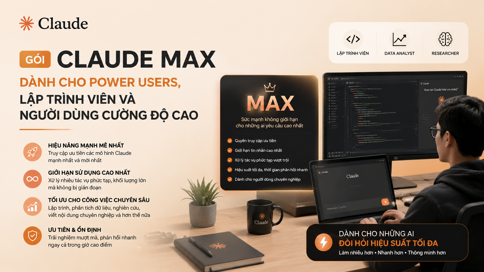Gói Claude Max: dành cho power users, lập trình viên và người dùng cường độ cao - các gói claude ai