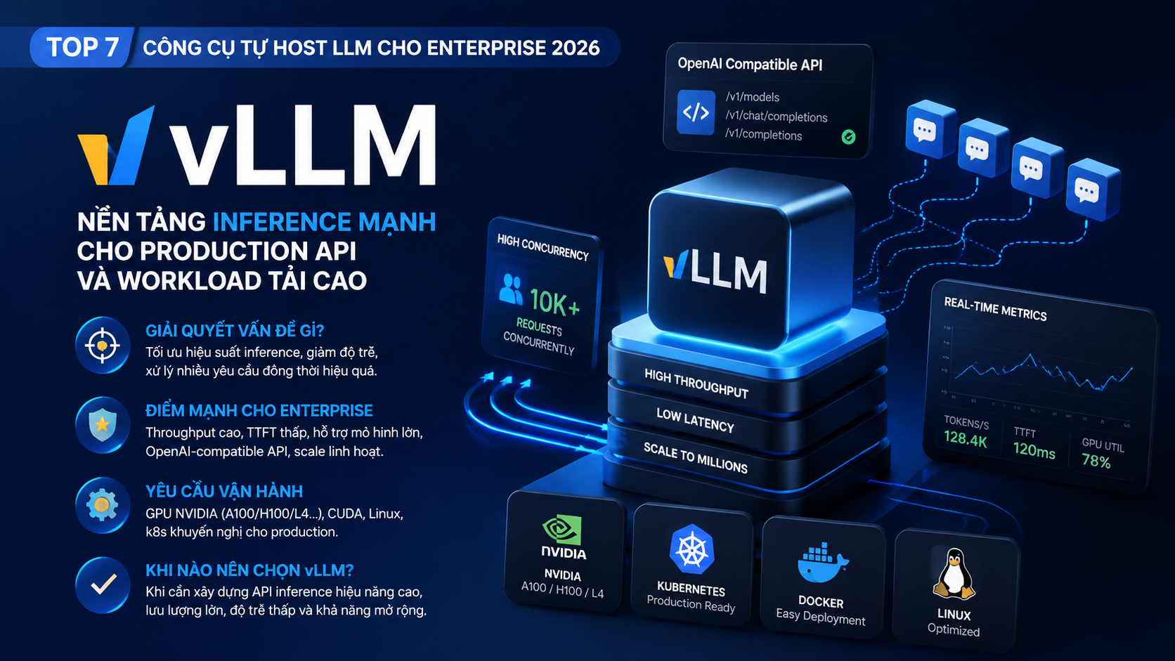 vLLM: nền tảng inference mạnh cho production API và workload tải cao vLLM: nền tảng inference mạnh cho production API và workload tải cao - Ollama, vLLM, LM Studio, llama.cpp