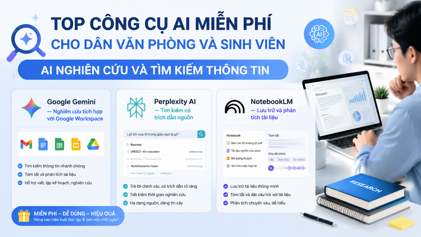 AI nghiên cứu và tìm kiếm thông tin - công cụ AI miễn phí