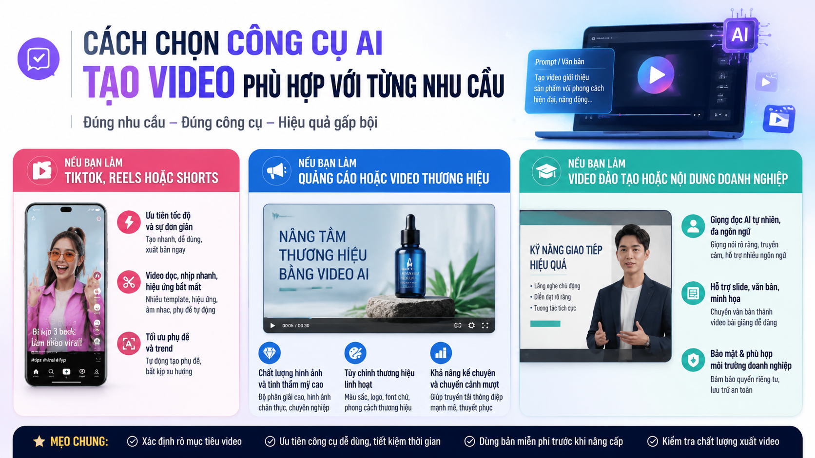 Cách chọn công cụ AI tạo video phù hợp với từng nhu cầu - công cụ AI tạo video
