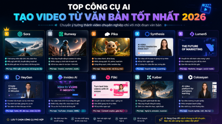 Top công cụ AI tạo video từ văn bản tốt nhất 2026 - công cụ AI tạo video