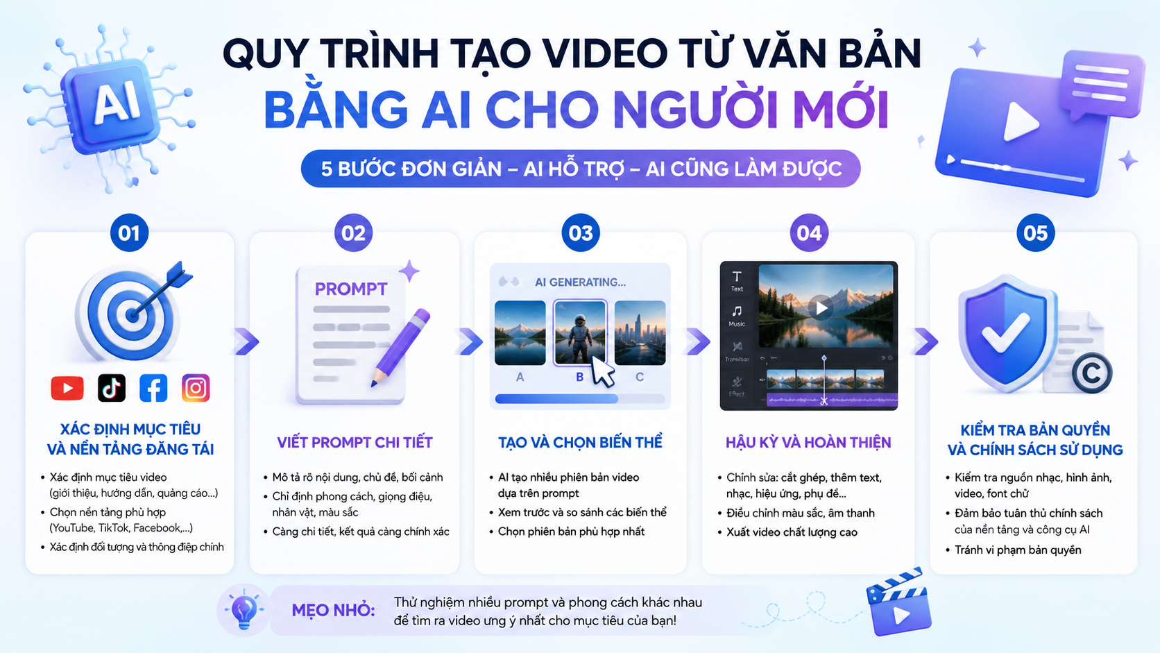 Quy trình tạo video từ văn bản bằng AI cho người mới - công cụ AI tạo video