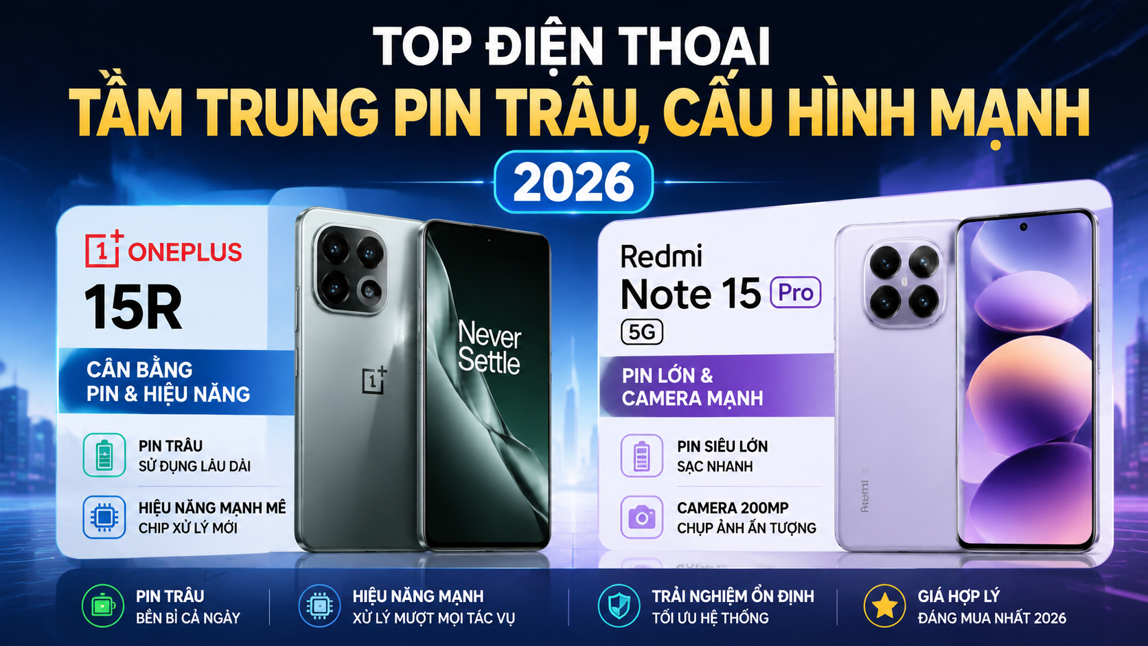 Top điện thoại tầm trung pin trâu, cấu hình mạnh 2026 - điện thoại tầm trung 2026