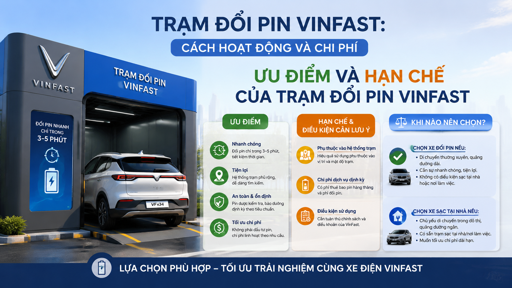 Ưu điểm và hạn chế của trạm đổi pin VinFast - trạm đổi pin VinFast