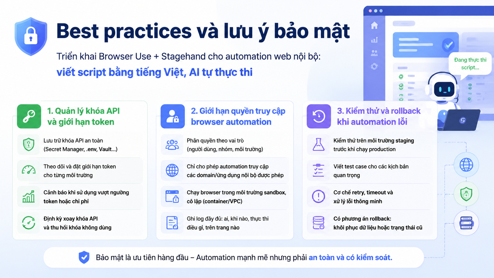 Best practices và lưu ý bảo mật - Browser Use, Stagehand