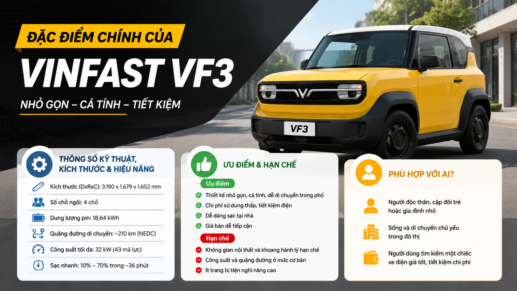 Đặc điểm chính của VinFast VF3 - xe điện VinFast