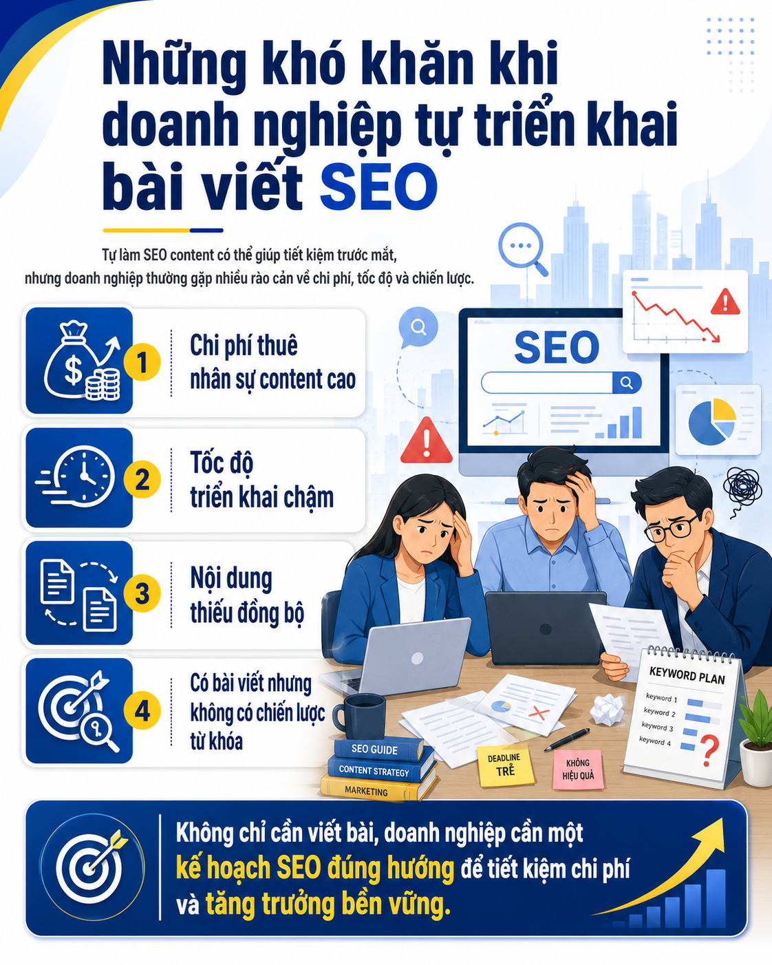 Những khó khăn khi doanh nghiệp tự triển khai bài viết SEO