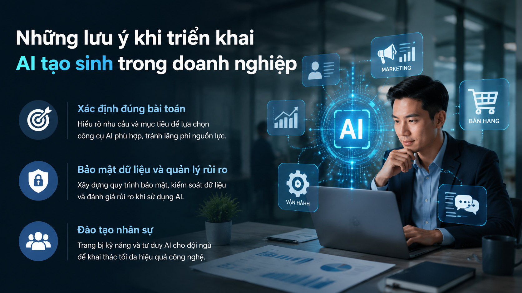 Những lưu ý khi triển khai AI tạo sinh trong doanh nghiệp Những lưu ý khi triển khai AI tạo sinh trong doanh nghiệp - AI tạo sinh là gì, generative AI, ứng dụng AI doanh nghiệp