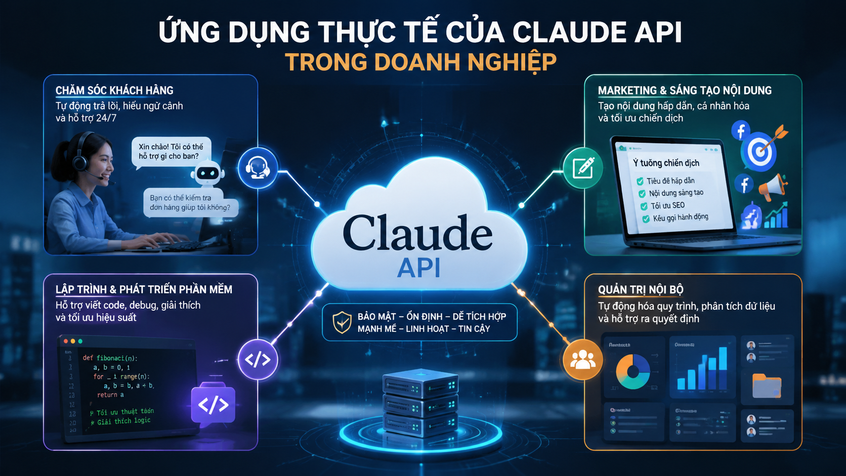 Các ứng dụng thực tế của Claude API trong doanh nghiệp Các ứng dụng thực tế của Claude API trong doanh nghiệp - Claude API, Anthropic API, tích hợp Claude