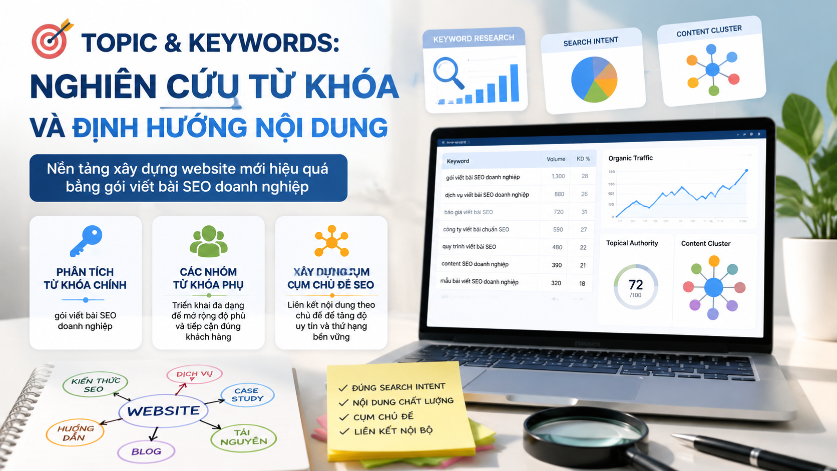 Topic & Keywords: Nghiên cứu từ khóa và định hướng nội dung bài viết - gói viết bài SEO doanh nghiệp