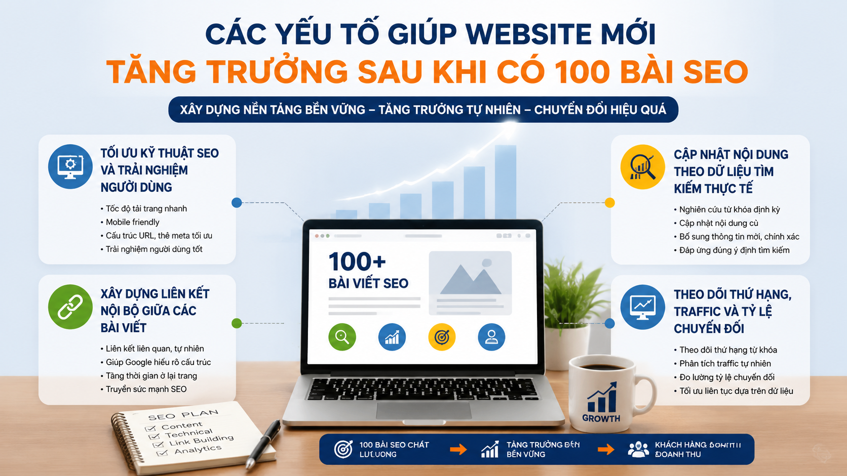 Các yếu tố giúp website mới tăng trưởng sau khi có 100 bài SEO - gói viết bài SEO doanh nghiệp