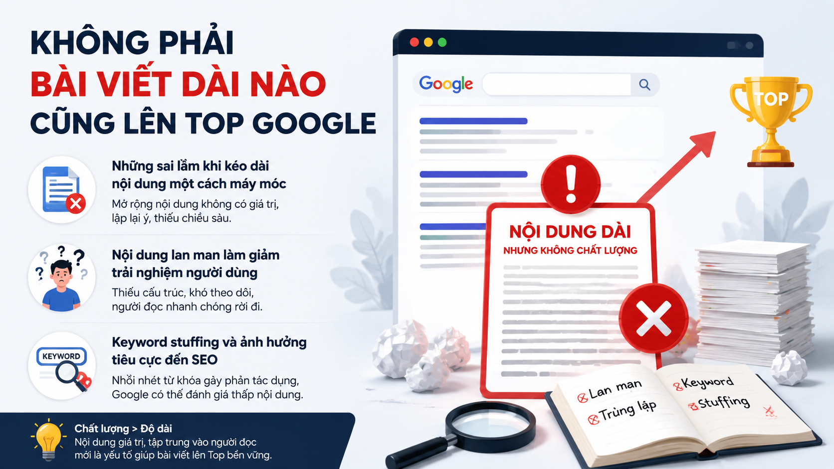 Không phải bài viết dài nào cũng lên Top Google - bài viết dài có tốt cho SEO