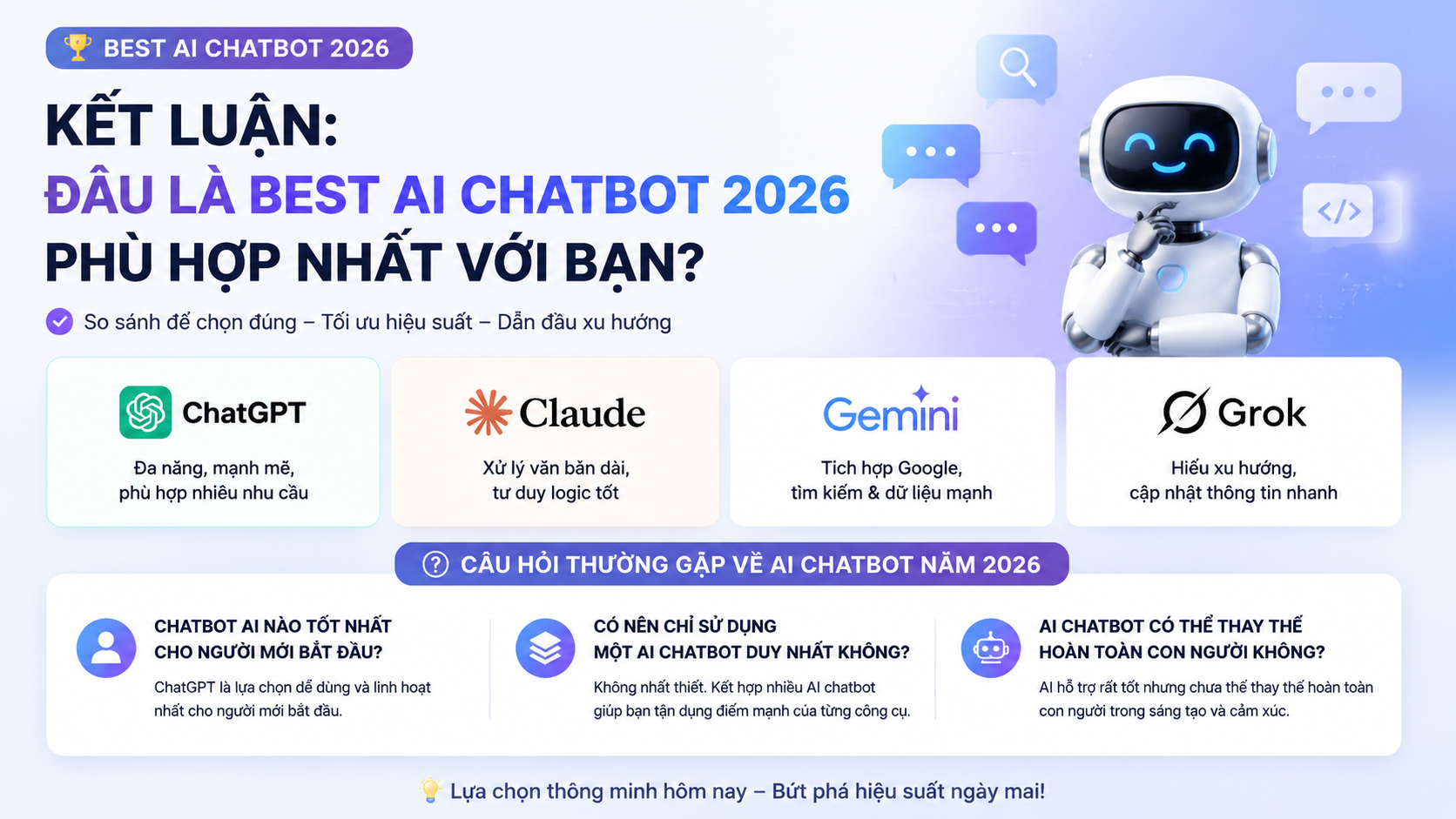 Kết luận: Đâu là best AI chatbot 2026 phù hợp nhất với bạn? Kết luận: Đâu là best AI chatbot 2026 phù hợp nhất với bạn? - best AI chatbot, AI chatbot tốt nhất, so sánh chatbot AI