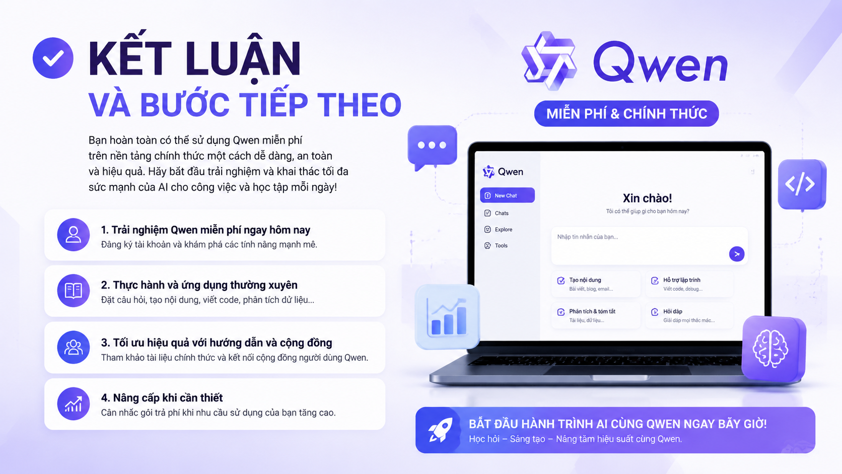 Kết luận và bước tiếp theo Kết luận và bước tiếp theo - cách dùng Qwen miễn phí
