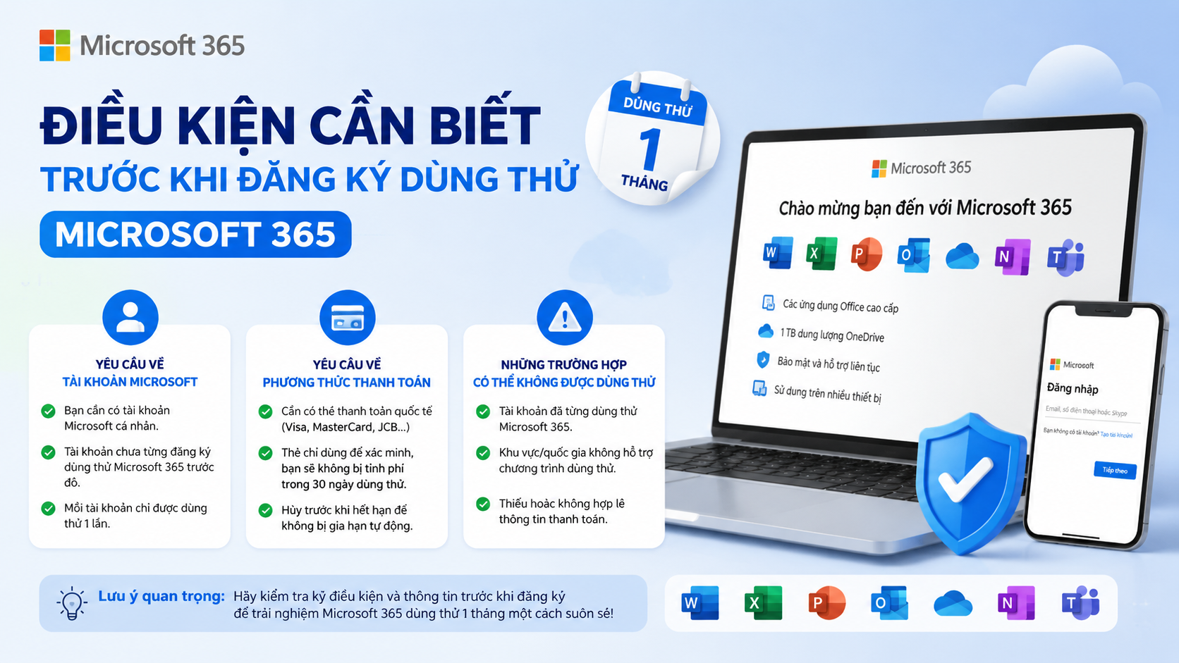 Điều kiện cần biết trước khi đăng ký dùng thử Microsoft 365 - dùng thử Microsoft 365