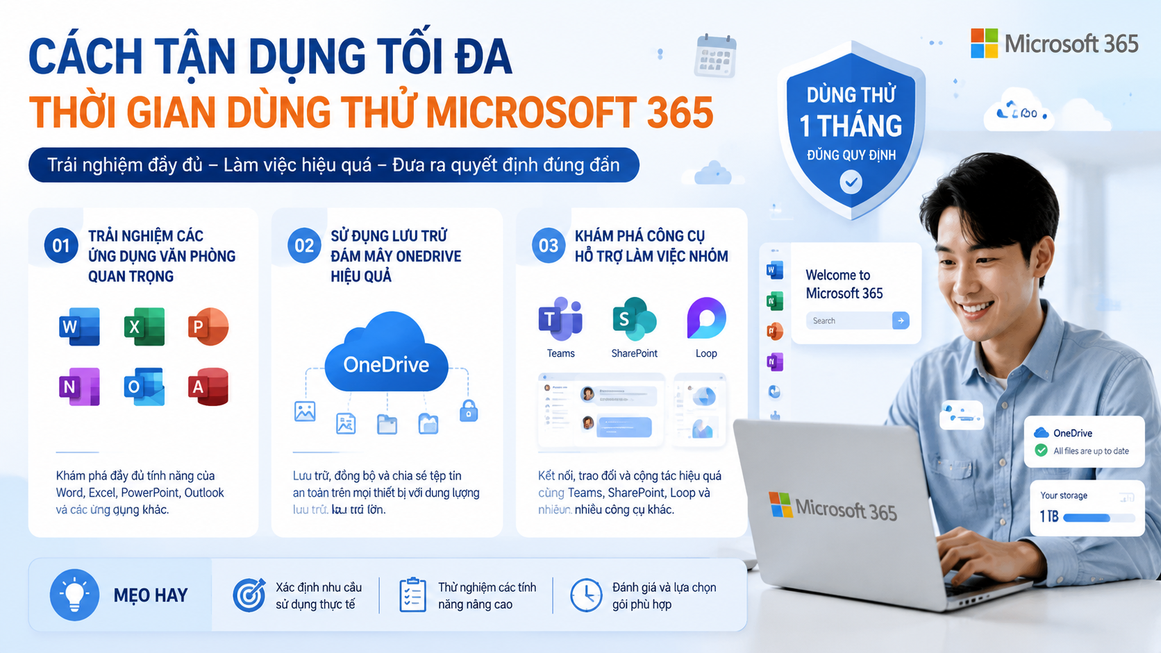 Cách tận dụng tối đa thời gian dùng thử Microsoft 365 - dùng thử Microsoft 365