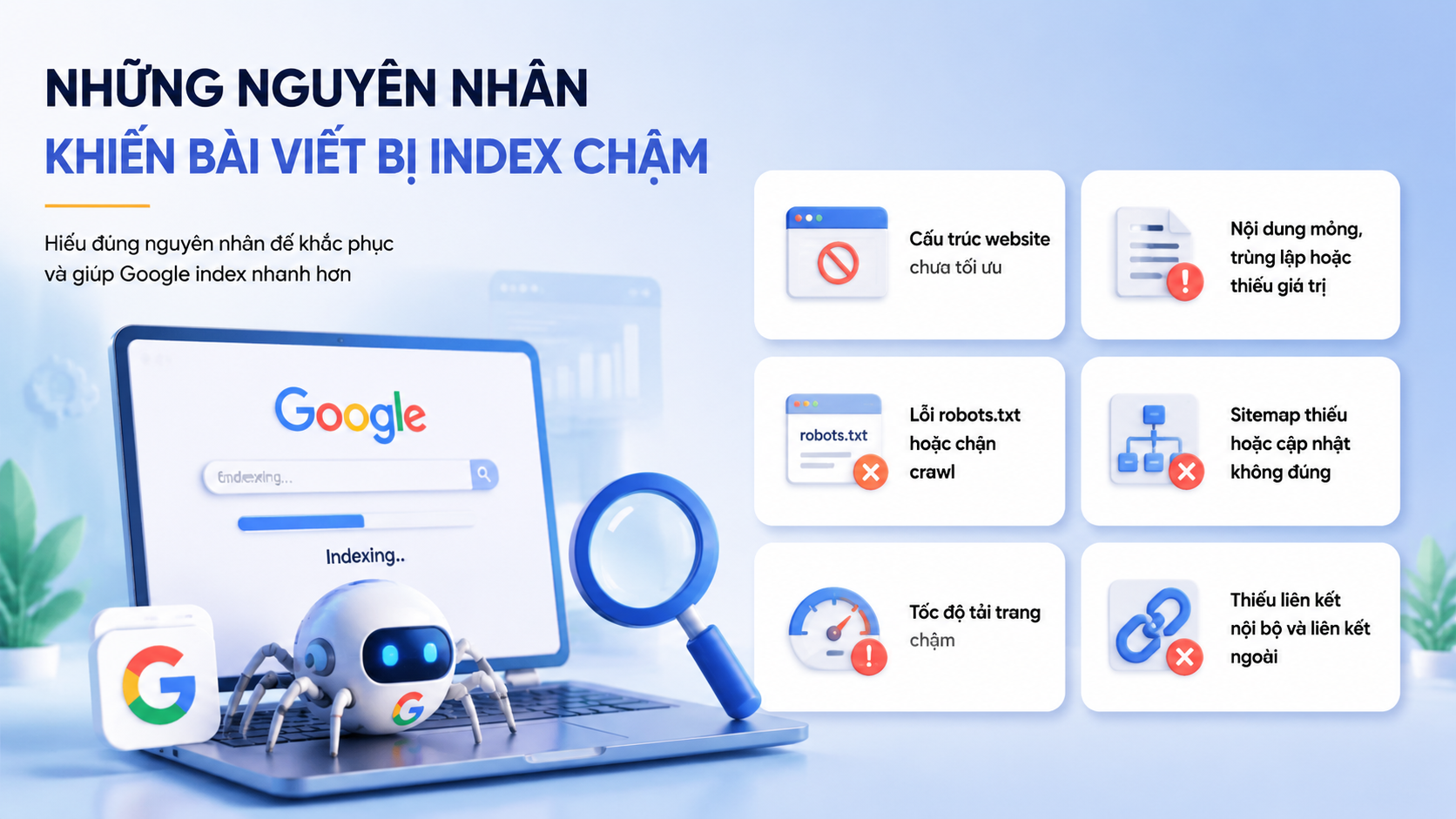 Những nguyên nhân khiến bài viết bị index chậm - index bài viết nhanh