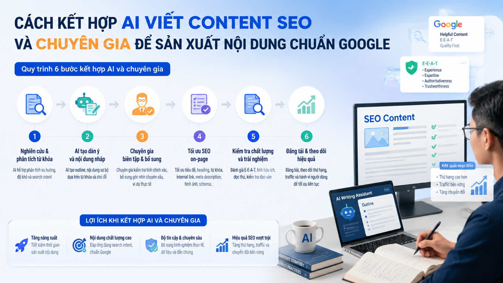 Cách kết hợp AI viết content SEO và chuyên gia để sản xuất nội dung chuẩn Google - AI viết content SEO