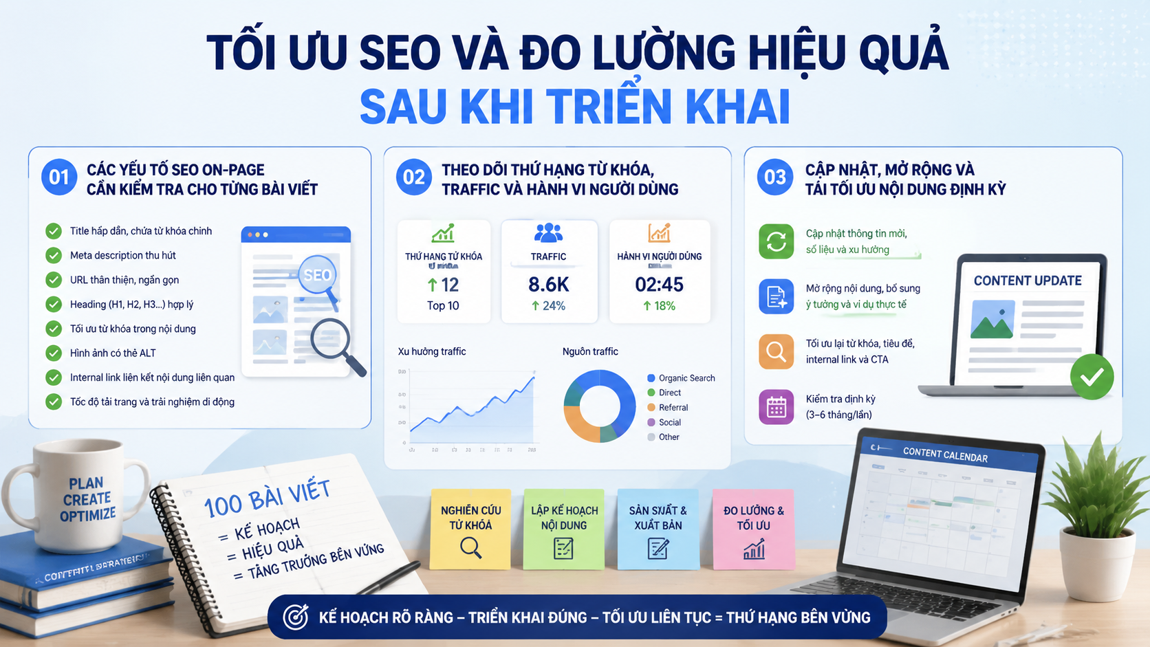 Tối ưu SEO và đo lường hiệu quả sau khi triển khai - kế hoạch 100 bài viết