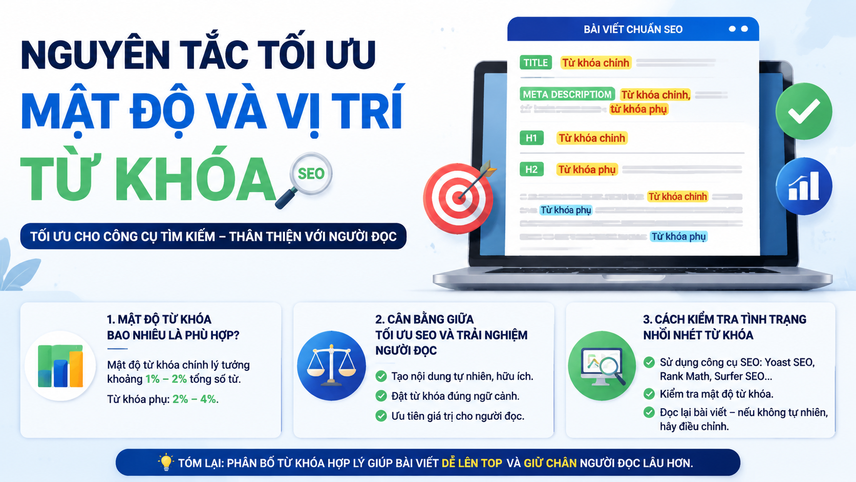 Nguyên tắc tối ưu mật độ và vị trí từ khóa Nguyên tắc tối ưu mật độ và vị trí từ khóa - từ khóa chính và từ khóa phụ