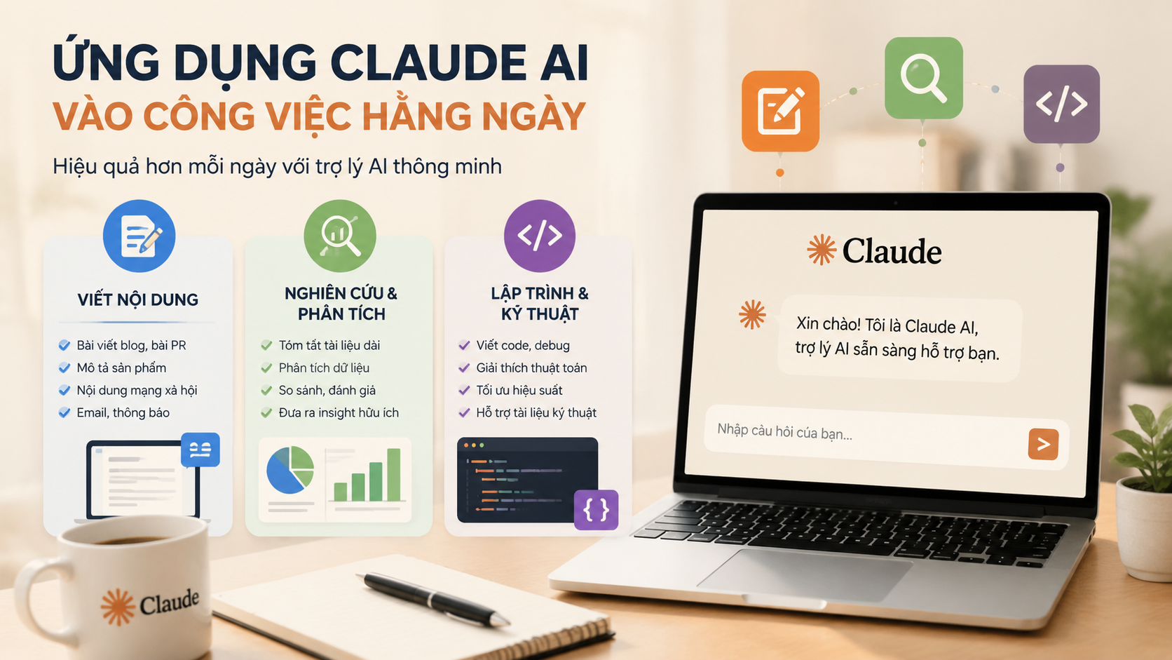 Các cách ứng dụng Claude AI vào công việc hằng ngày - cách sử dụng Claude AI, Claude AI tiếng Việt, Claude online