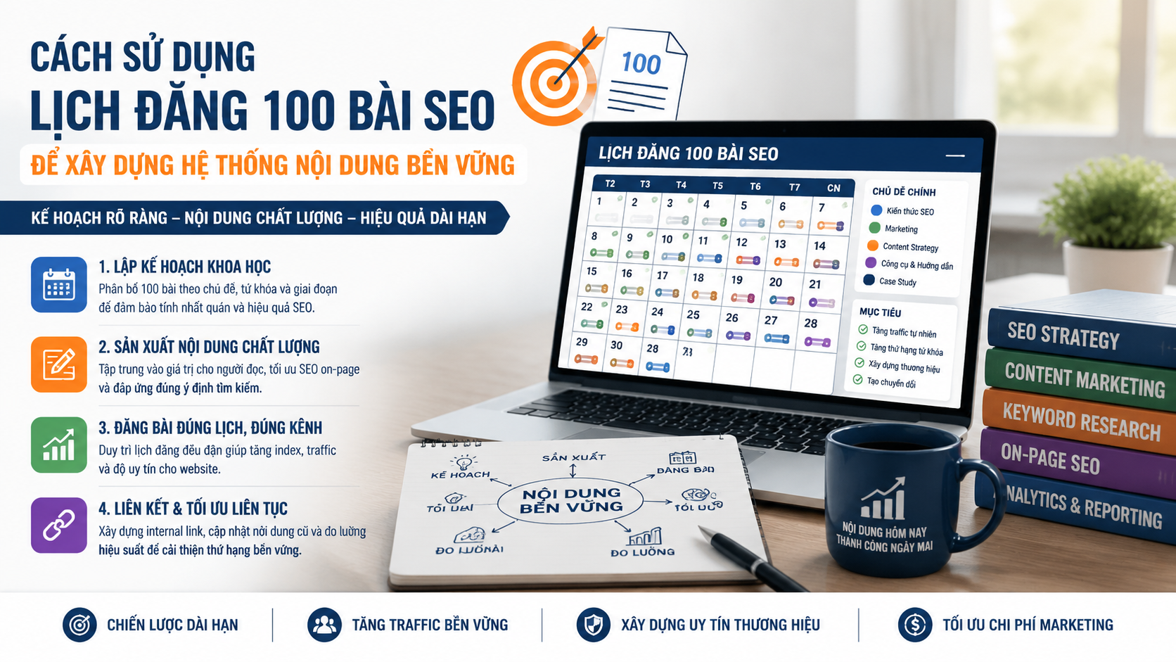 Cách sử dụng lịch đăng 100 bài SEO để xây dựng hệ thống nội dung bền vững - lịch đăng 100 bài SEO