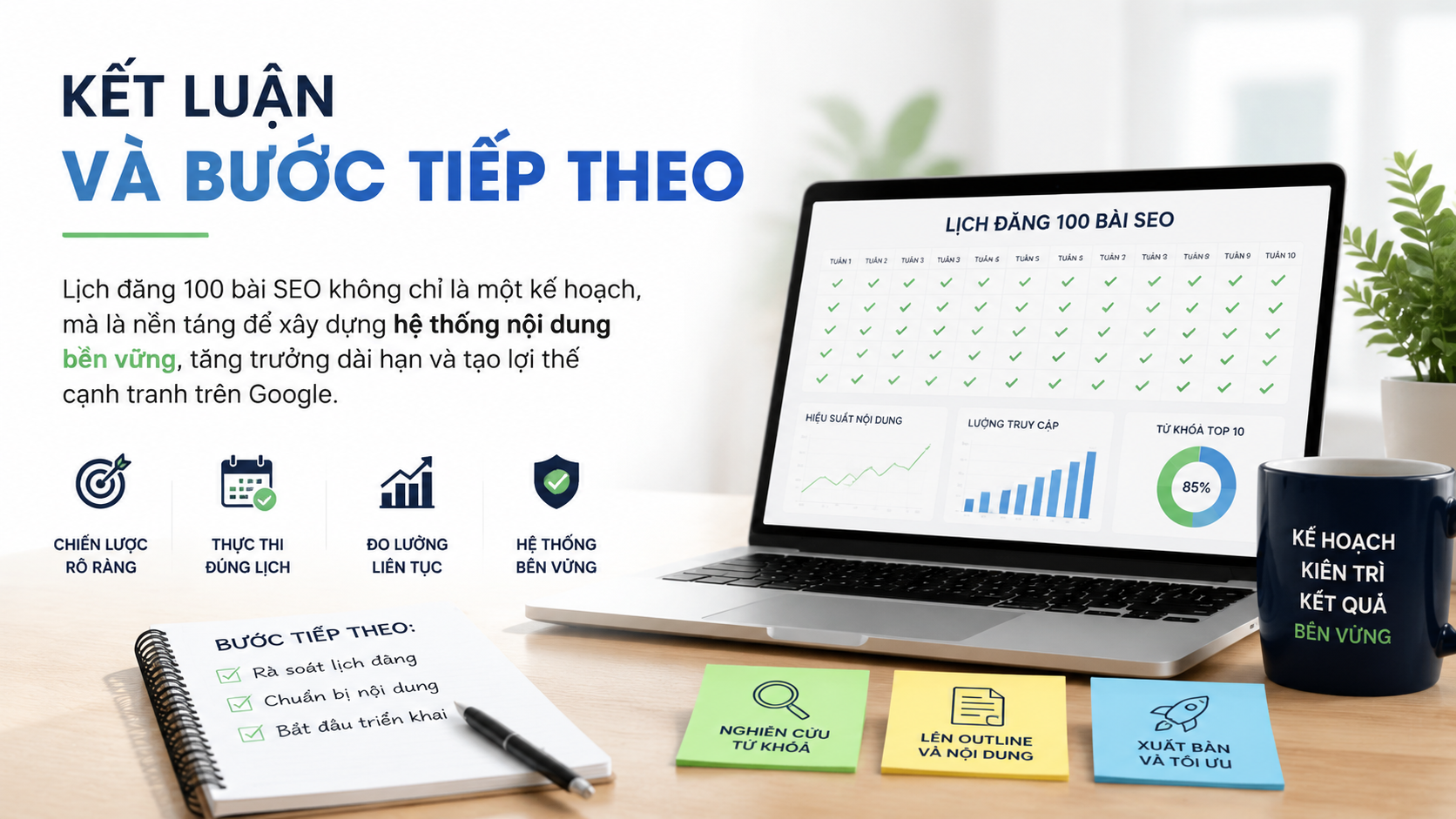 Kết luận và bước tiếp theo - lịch đăng 100 bài SEO