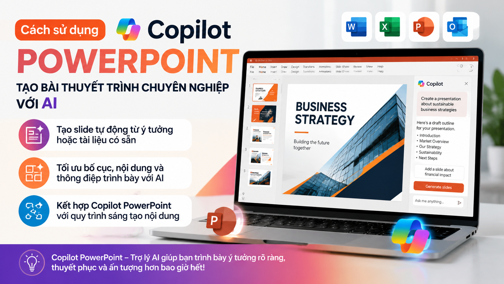 Cách sử dụng Copilot PowerPoint để tạo bài thuyết trình chuyên nghiệp Cách sử dụng Copilot PowerPoint để tạo bài thuyết trình chuyên nghiệp - cách sử dụng Microsoft Copilot, Copilot Word, Copilot Excel, Copilot PowerPoint