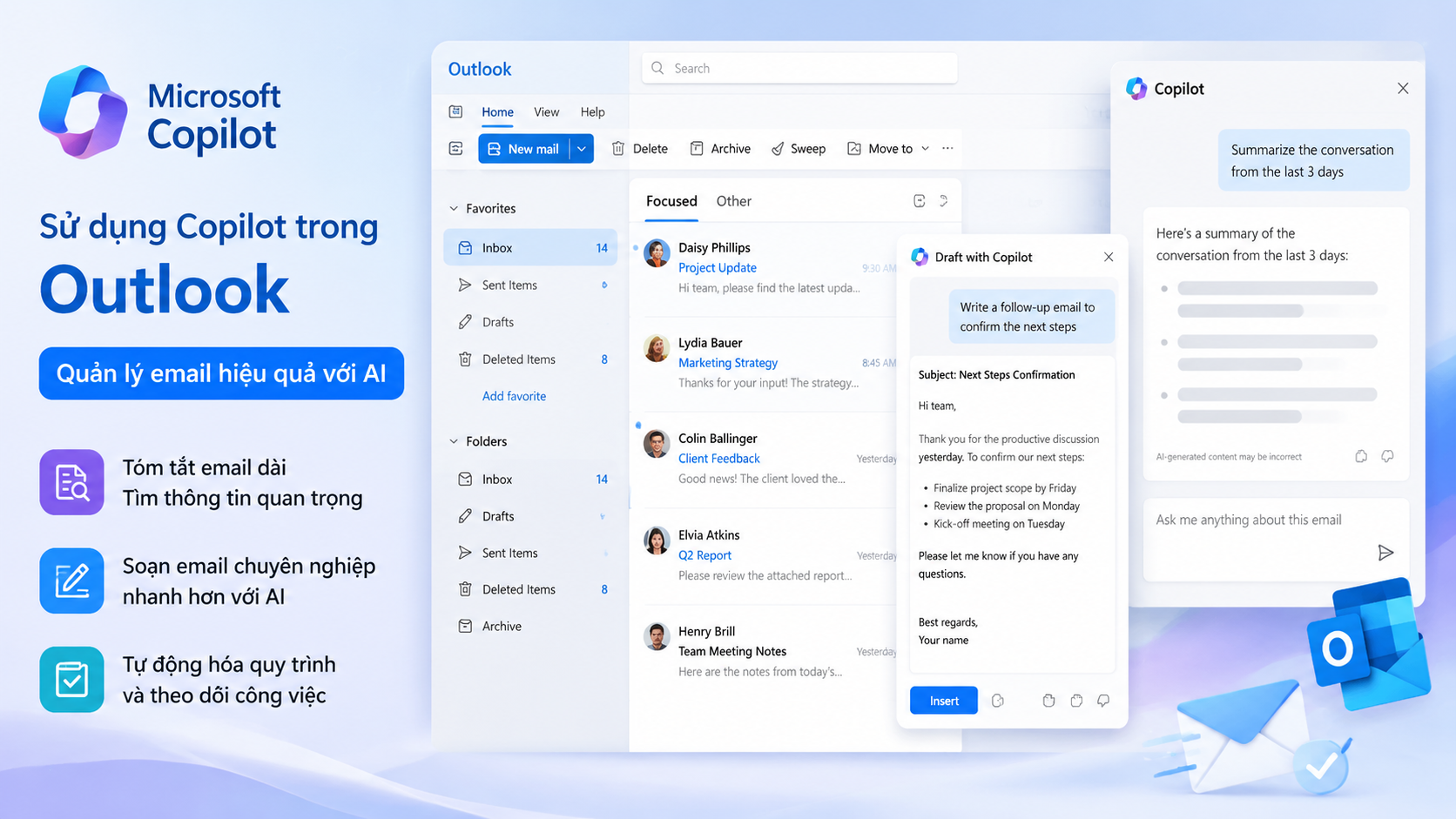 Cách sử dụng Copilot trong Outlook để quản lý email hiệu quả Cách sử dụng Copilot trong Outlook để quản lý email hiệu quả - cách sử dụng Microsoft Copilot, Copilot Word, Copilot Excel, Copilot PowerPoint