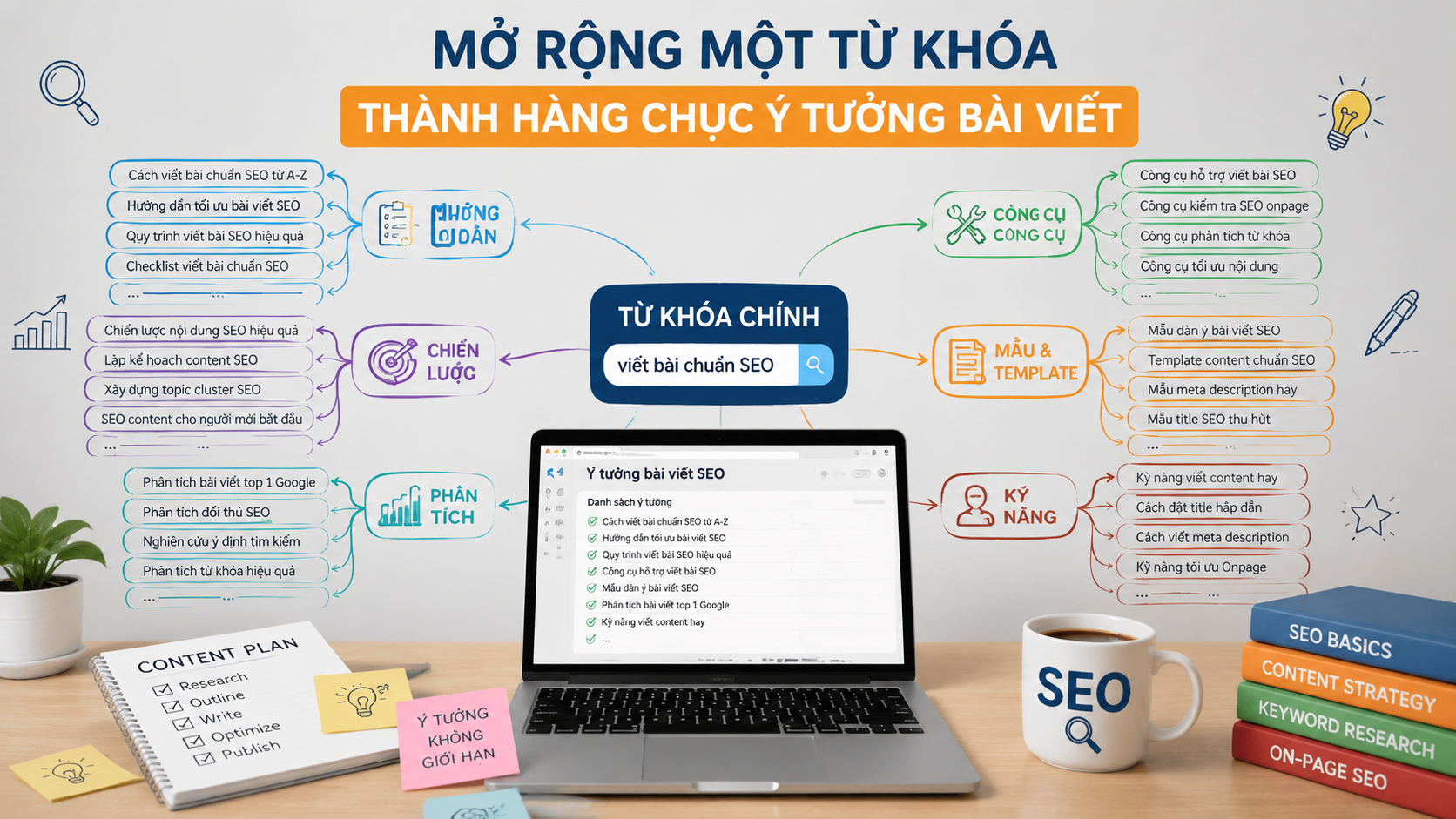 Mở rộng một từ khóa thành hàng chục ý tưởng bài viết - tìm chủ đề viết bài SEO