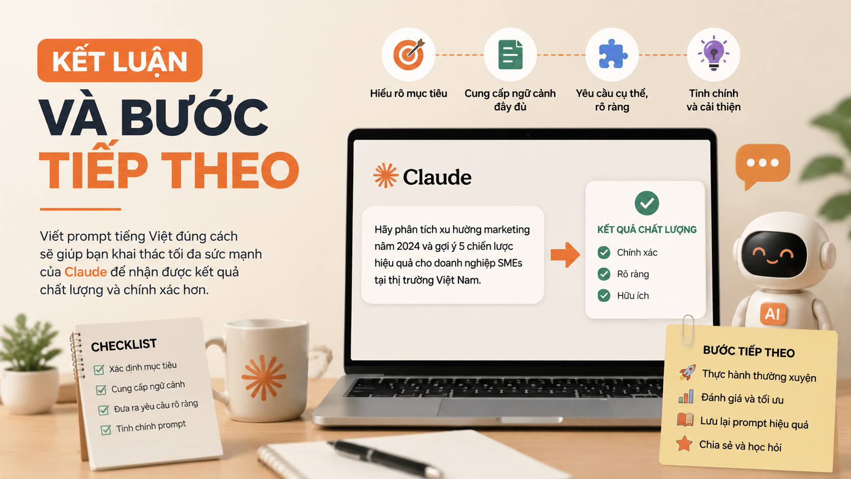 Kết luận và bước tiếp theo - prompt tiếng việt cho claude