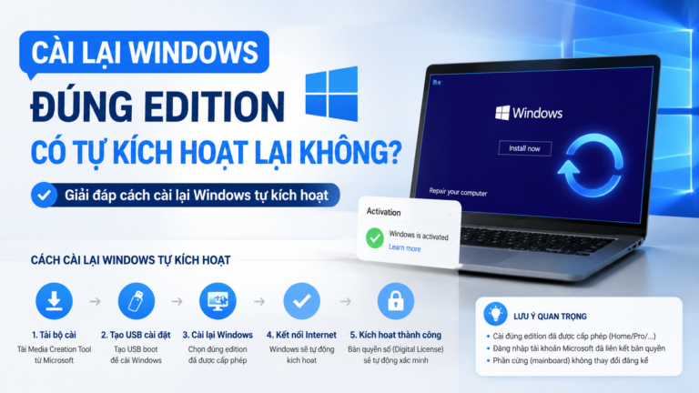 Cài lại Windows đúng edition có tự kích hoạt lại không? Giải đáp cách cài lại Windows tự kích hoạt - cài lại Windows tự kích hoạt