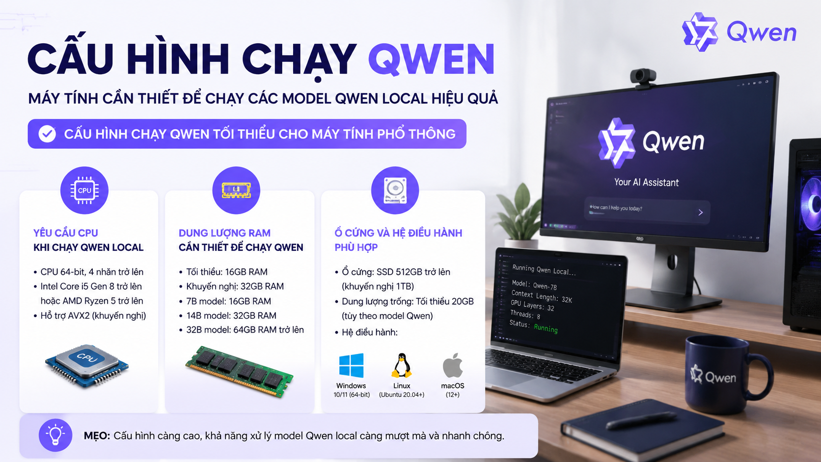 Cấu hình chạy Qwen tối thiểu cho máy tính phổ thông - cấu hình chạy Qwen