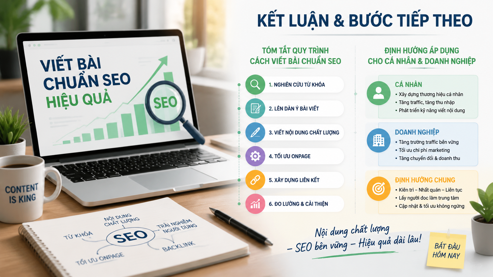 Kết luận và bước tiếp theo - cách viết bài chuẩn SEO
