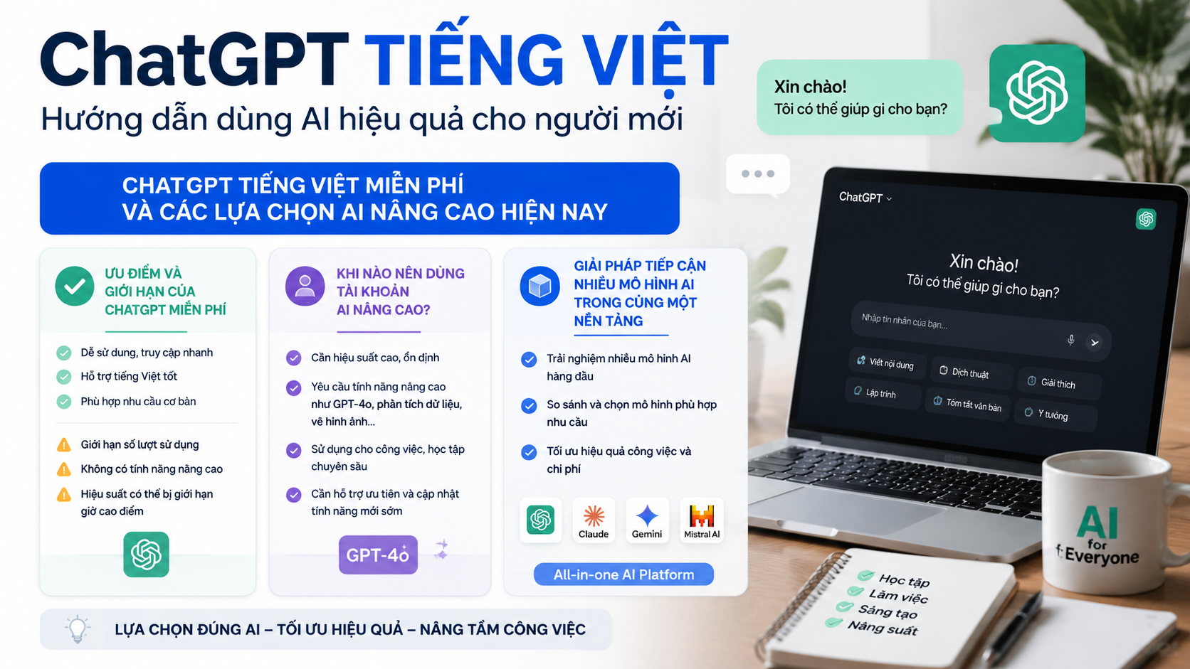ChatGPT tiếng Việt miễn phí và các lựa chọn AI nâng cao hiện nay - Chat GPT tiếng Việt, ChatGPT tiếng Việt miễn phí, cách dùng ChatGPT