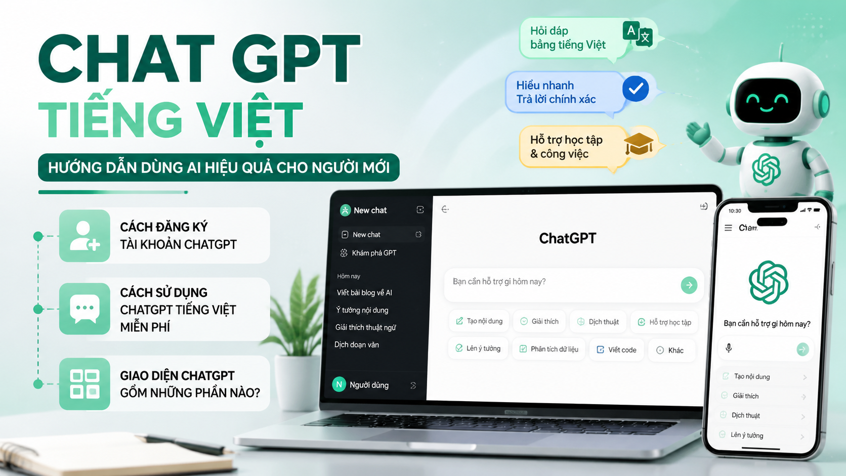 Hướng dẫn bắt đầu sử dụng Chat GPT tiếng Việt cho người mới - Chat GPT tiếng Việt, ChatGPT tiếng Việt miễn phí, cách dùng ChatGPT