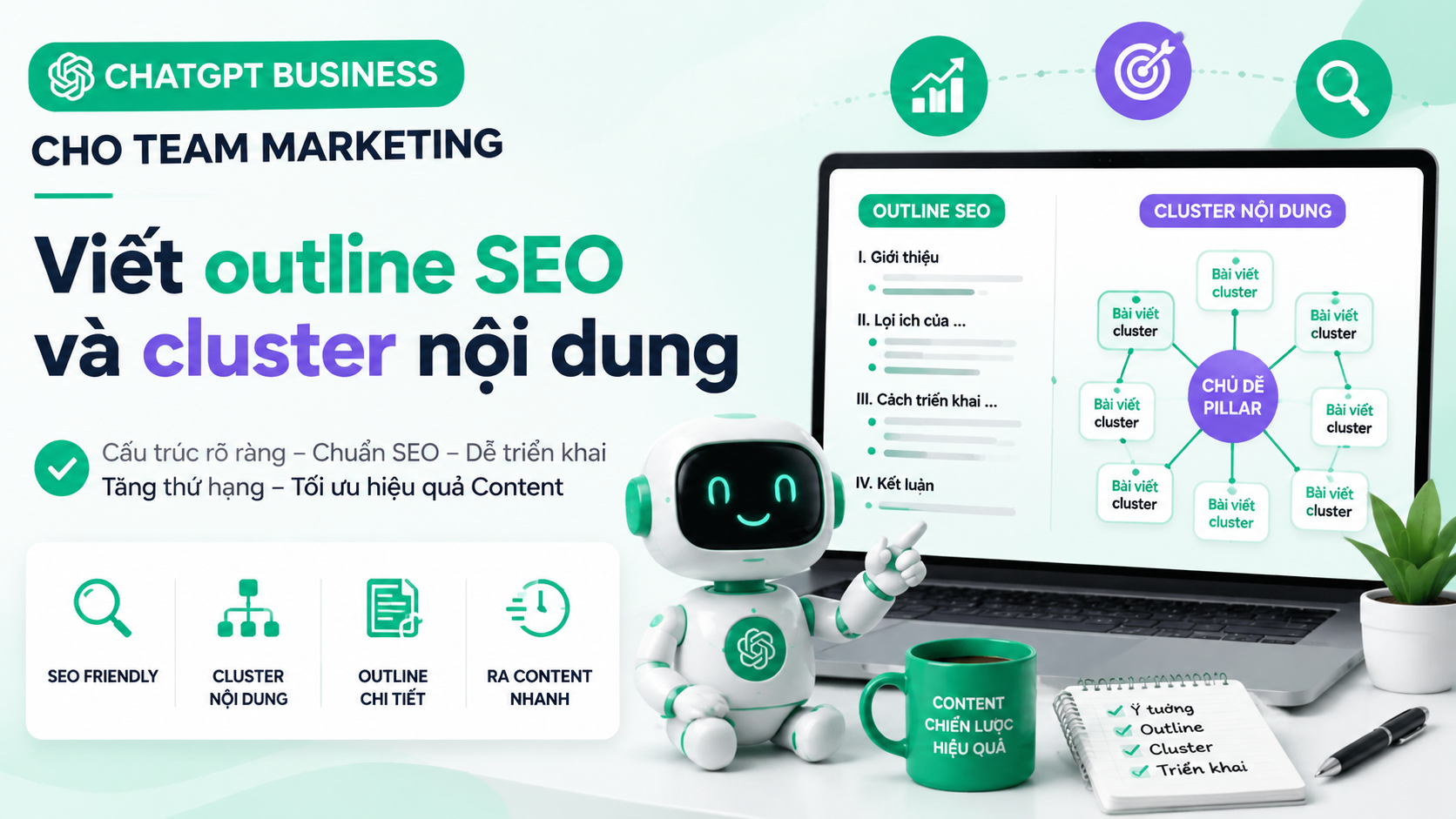 Viết outline SEO và cluster nội dung - chatgpt business team marketing
