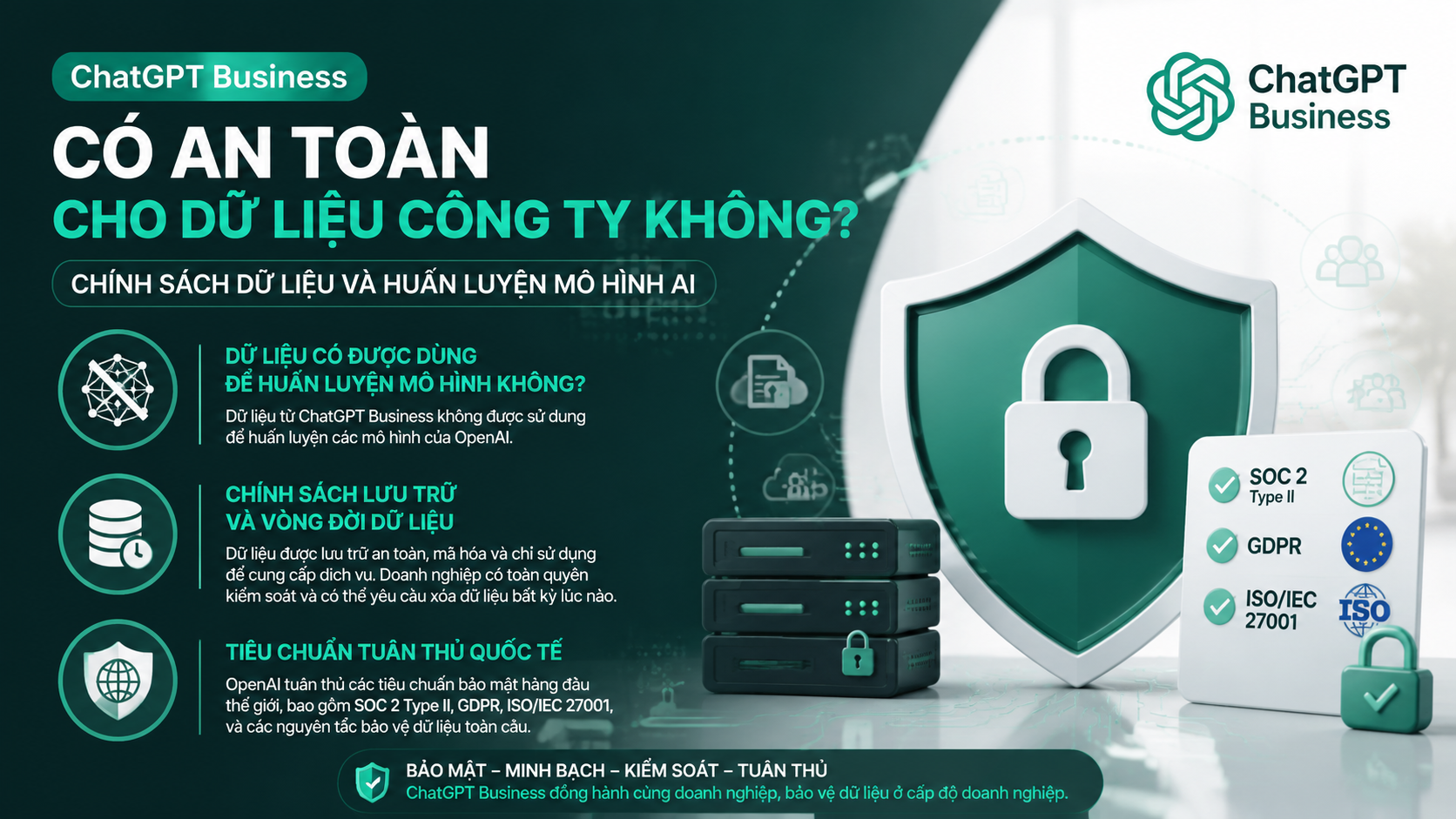 Chính sách dữ liệu và huấn luyện mô hình AI Chính sách dữ liệu và huấn luyện mô hình AI - chatgpt business an toàn dữ liệu