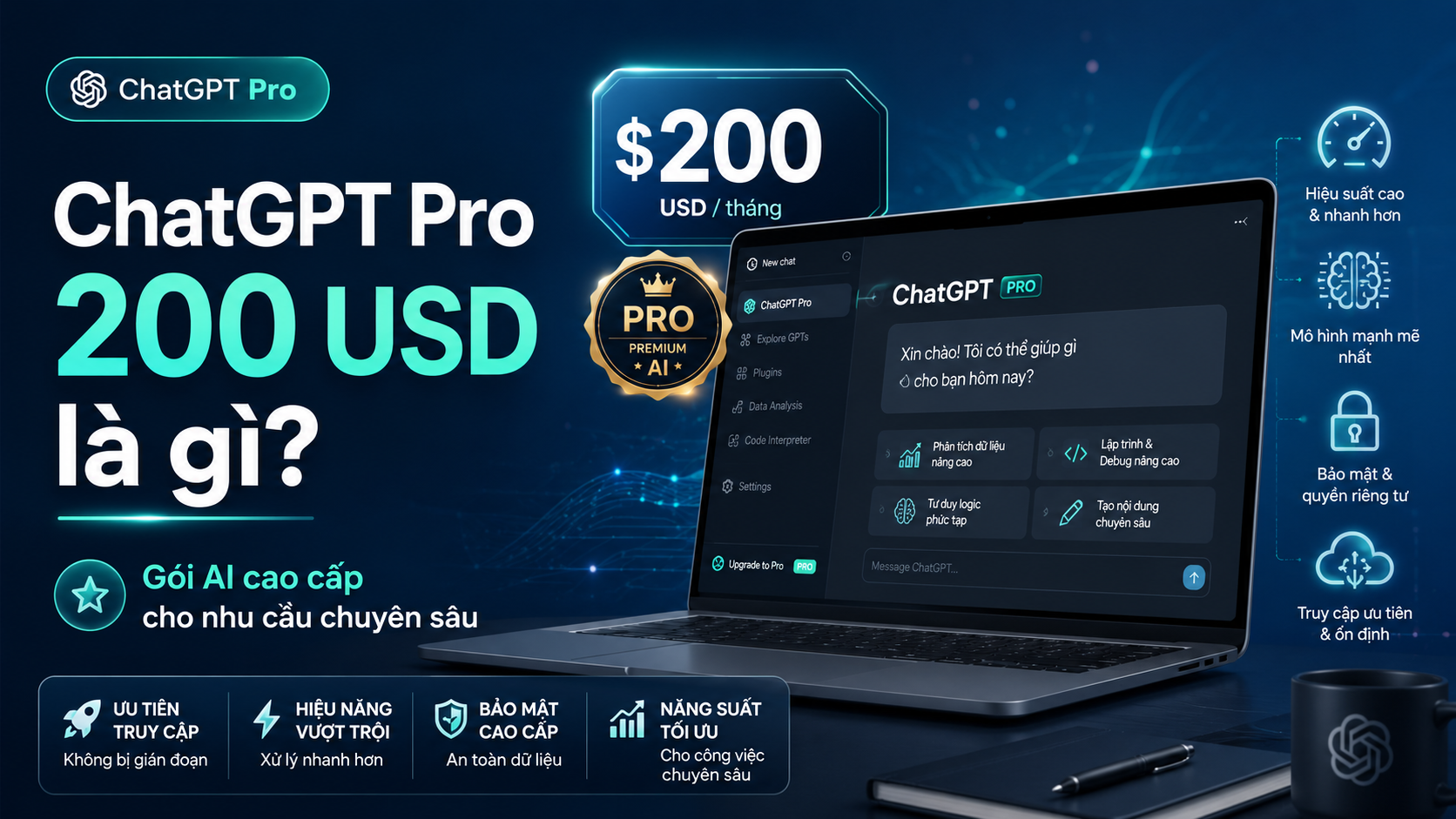 ChatGPT Pro 200 USD là gì? - ChatGPT Pro có đáng mua, đánh giá ChatGPT Pro, giá ChatGPT Pro, review ChatGPT Pro
