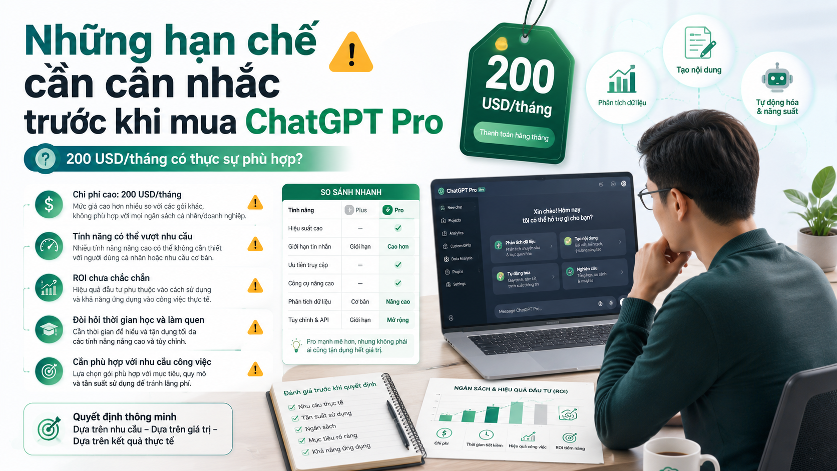 Những hạn chế cần cân nhắc trước khi mua ChatGPT Pro - ChatGPT Pro có đáng mua, đánh giá ChatGPT Pro, giá ChatGPT Pro, review ChatGPT Pro
