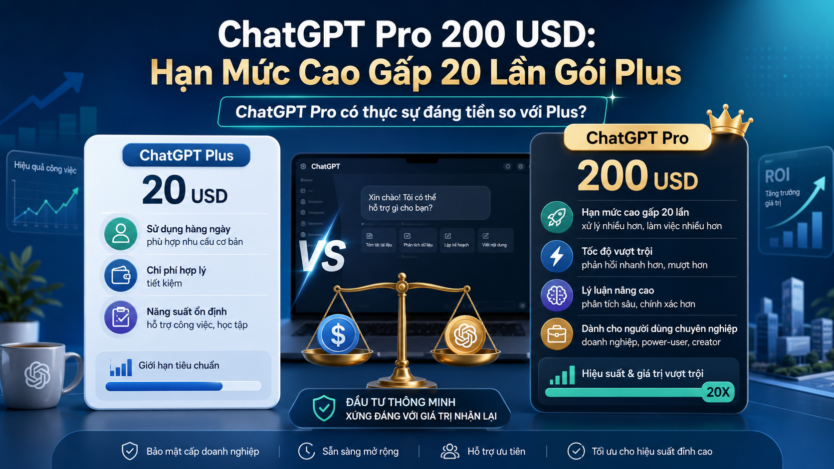 ChatGPT Pro có thực sự đáng tiền so với Plus? - ChatGPT Pro 20x, giới hạn ChatGPT Pro, hạn mức ChatGPT Pro, Pro cao gấp 20 lần Plus