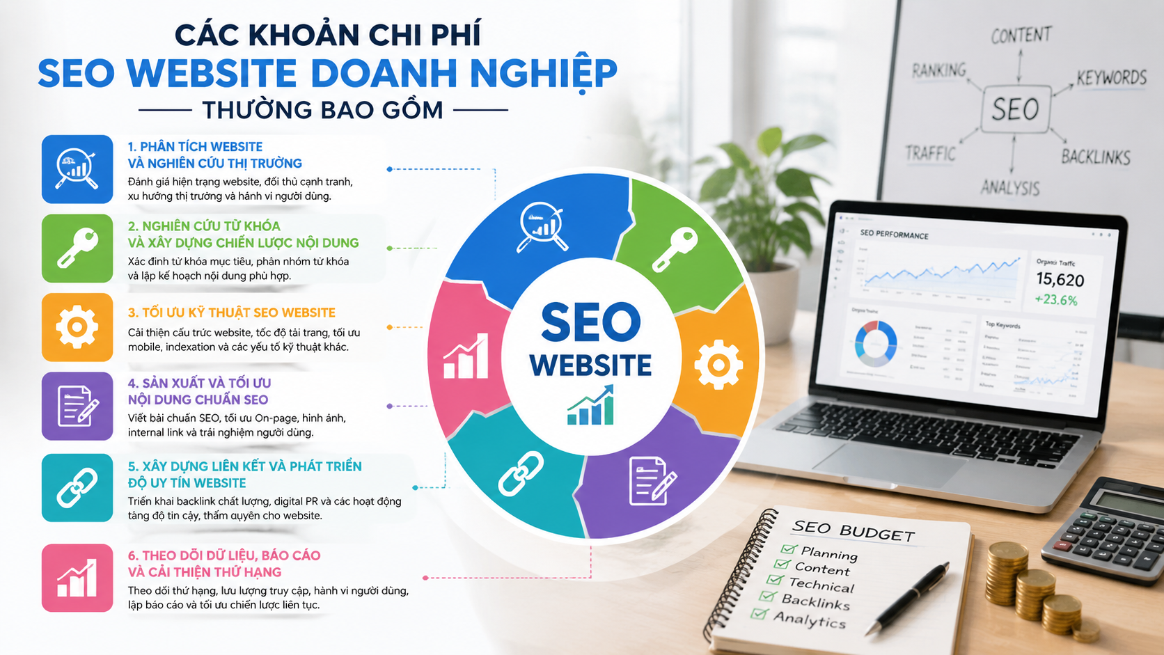 Các khoản chi phí SEO website doanh nghiệp thường bao gồm - chi phí SEO website