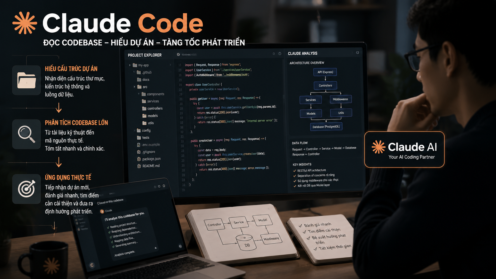 Khả năng đọc codebase và phân tích dự án bằng Claude Code - Claude AI lập trình, Claude Code, AI coding assistant