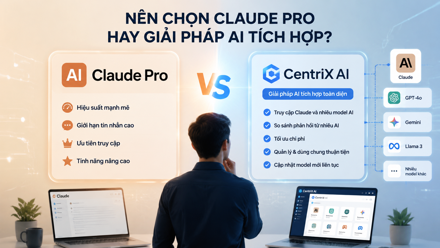 Có nên chọn Claude Pro hay các giải pháp AI tích hợp như CentriX AI? - Claude AI miễn phí, Claude Pro, dùng Claude online