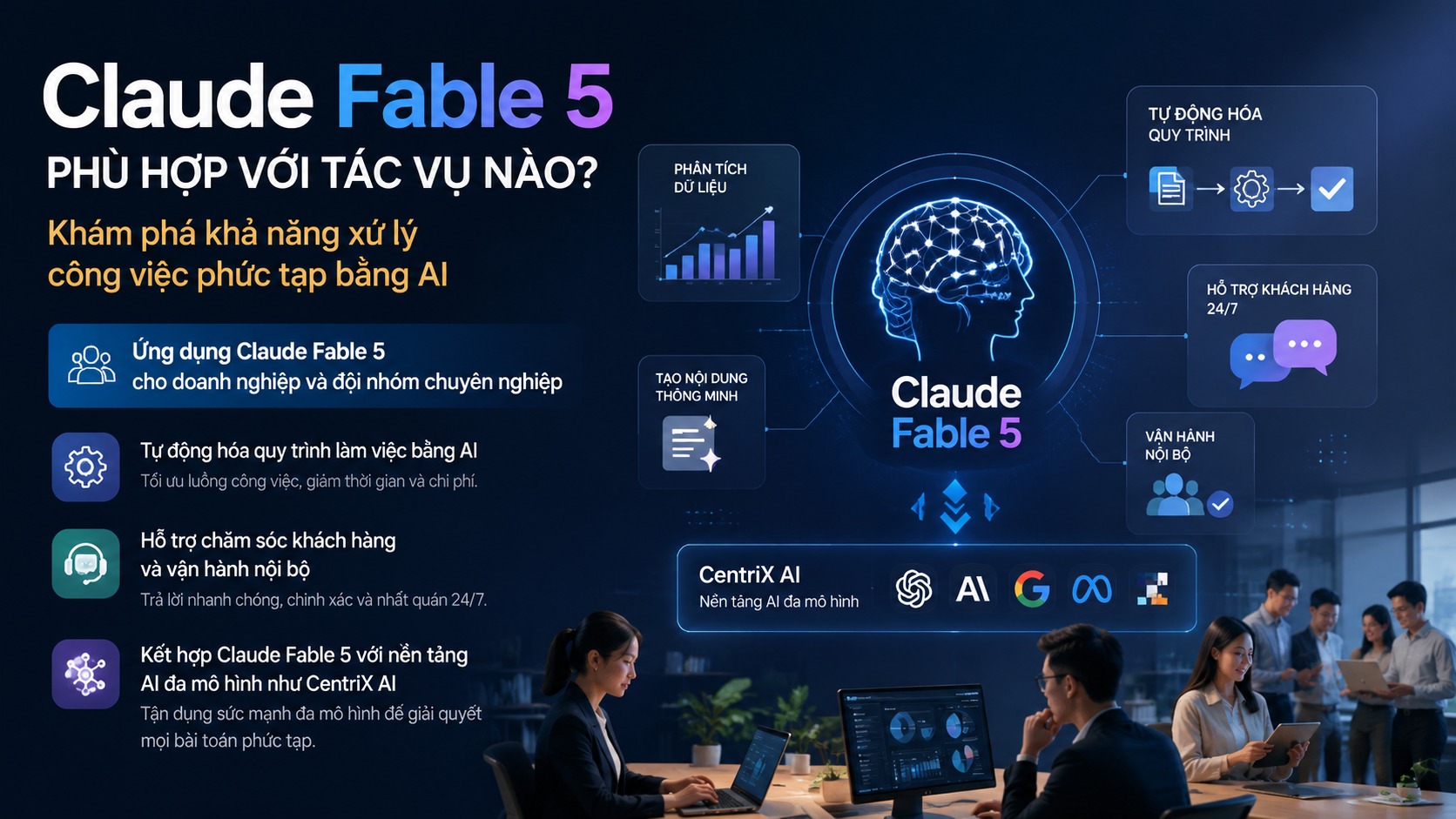 Ứng dụng Claude Fable 5 cho doanh nghiệp và đội nhóm chuyên nghiệp - Claude Fable 5, Claude 5, Claude cho công việc phức tạp